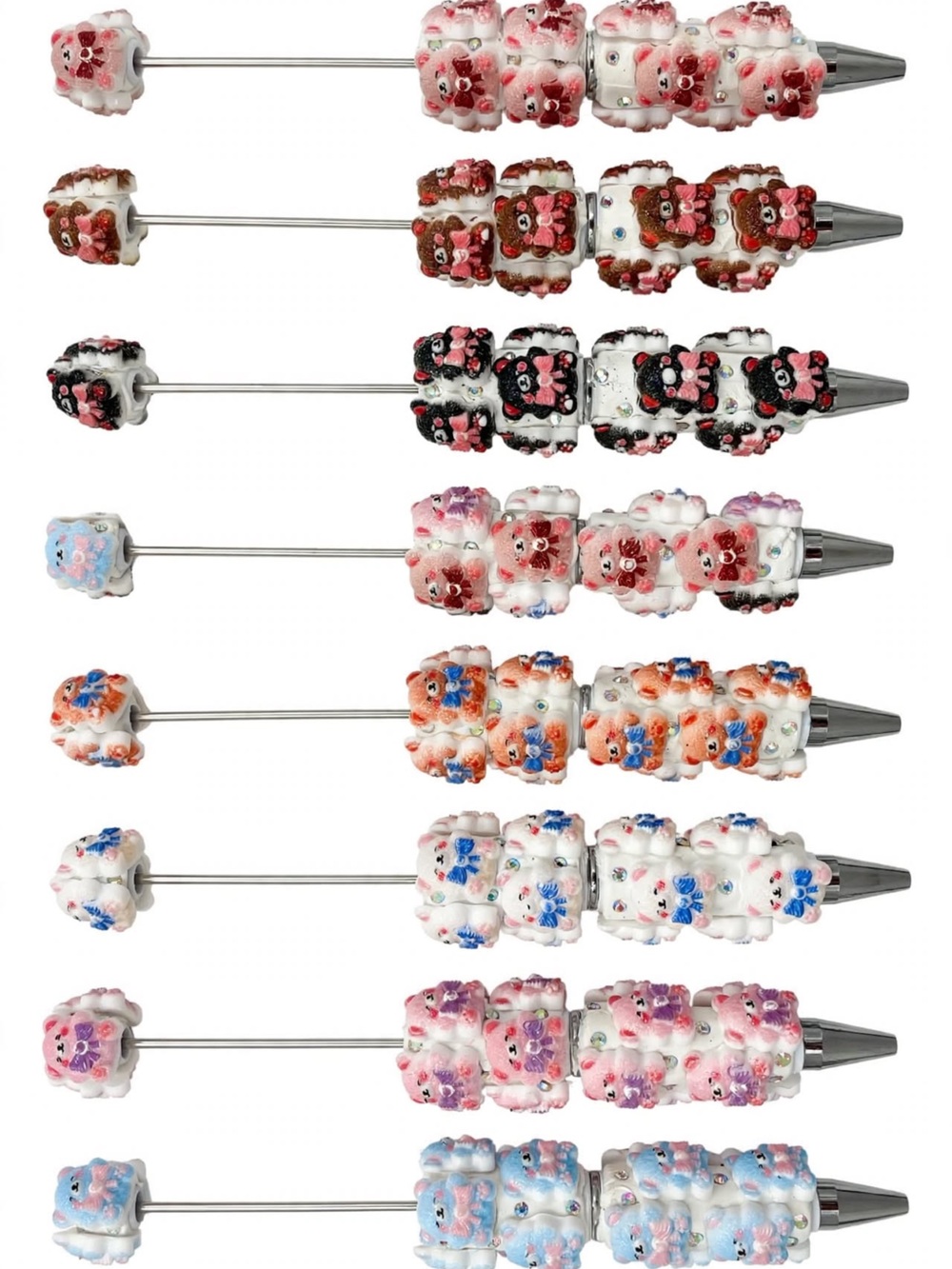 Cute Bear Beaded Retractable Pens - Assorted Pink, Blue, Orange, Black